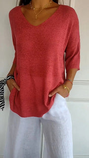 Top en maille unie avec encolure en V