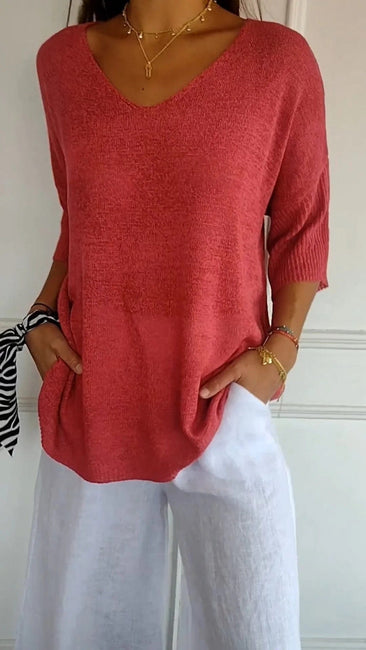 Top en maille unie avec encolure en V