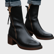 Bottines noires en cuir avec talon confortable