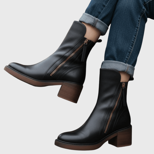 Bottines noires en cuir avec talon confortable