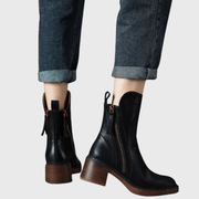 Bottines noires en cuir avec talon confortable