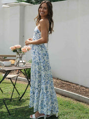 Valeria™ | Robe à dos nu Robe longue à fleurs pervenche