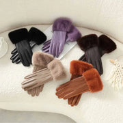 Gants élégants en cuir avec bordure en fourrure douce – Confort et style hivernal