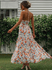 Valeria™ | Robe à dos nu Robe longue à fleurs pervenche