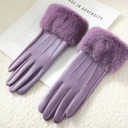 Gants élégants en cuir avec bordure en fourrure douce – Confort et style hivernal