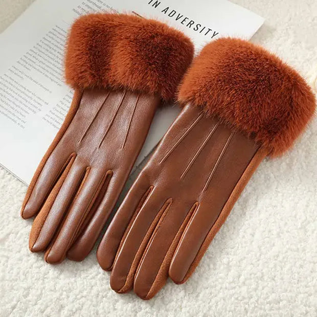 Gants élégants en cuir avec bordure en fourrure douce – Confort et style hivernal