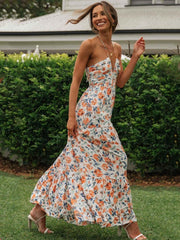 Valeria™ | Robe à dos nu Robe longue à fleurs pervenche