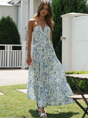 Valeria™ | Robe à dos nu Robe longue à fleurs pervenche
