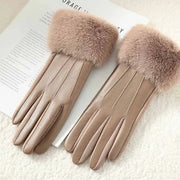Gants élégants en cuir avec bordure en fourrure douce – Confort et style hivernal