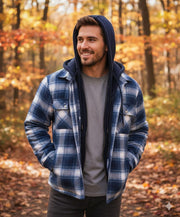 Icone™ PlaidJacket: Heren Stijlvol Met Capuchon Rits Omhoog Geruit Jas